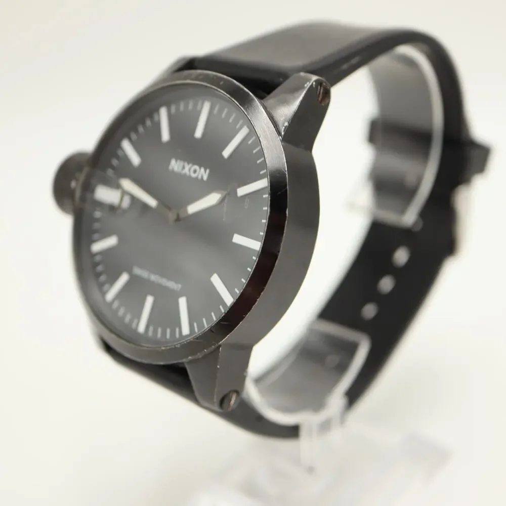 Nixon The Magnified Black White 48mm Swiss Lefty Watch UPSIDEDOWN DATE Working